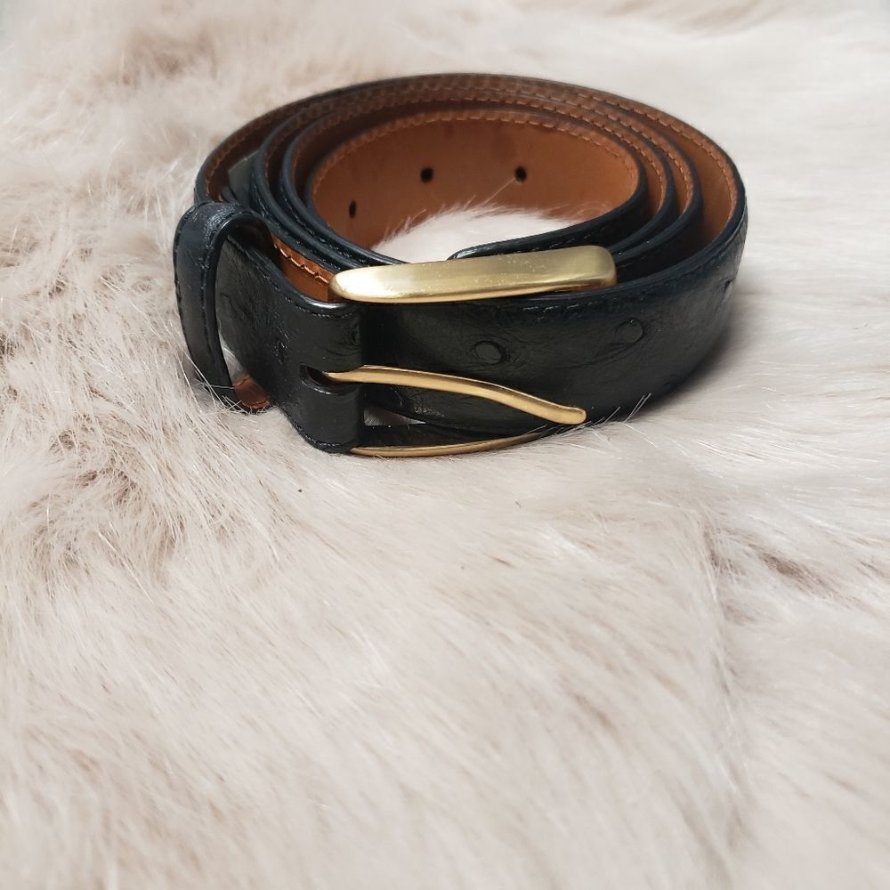 Tardini Genuine Full Ostrich Black  Leather Belt